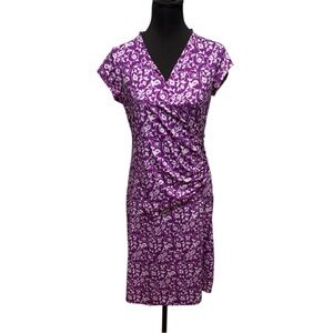 Athleta Purple White Ruched Wrap Sheath Dress. Comfy Stylish Office